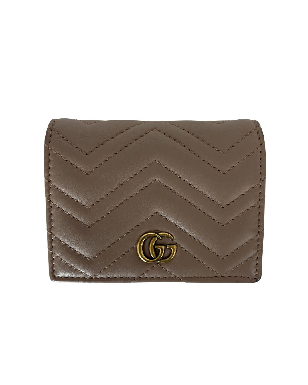 GUCCI GG Marmont Matelassé Beige Card Case Wallet