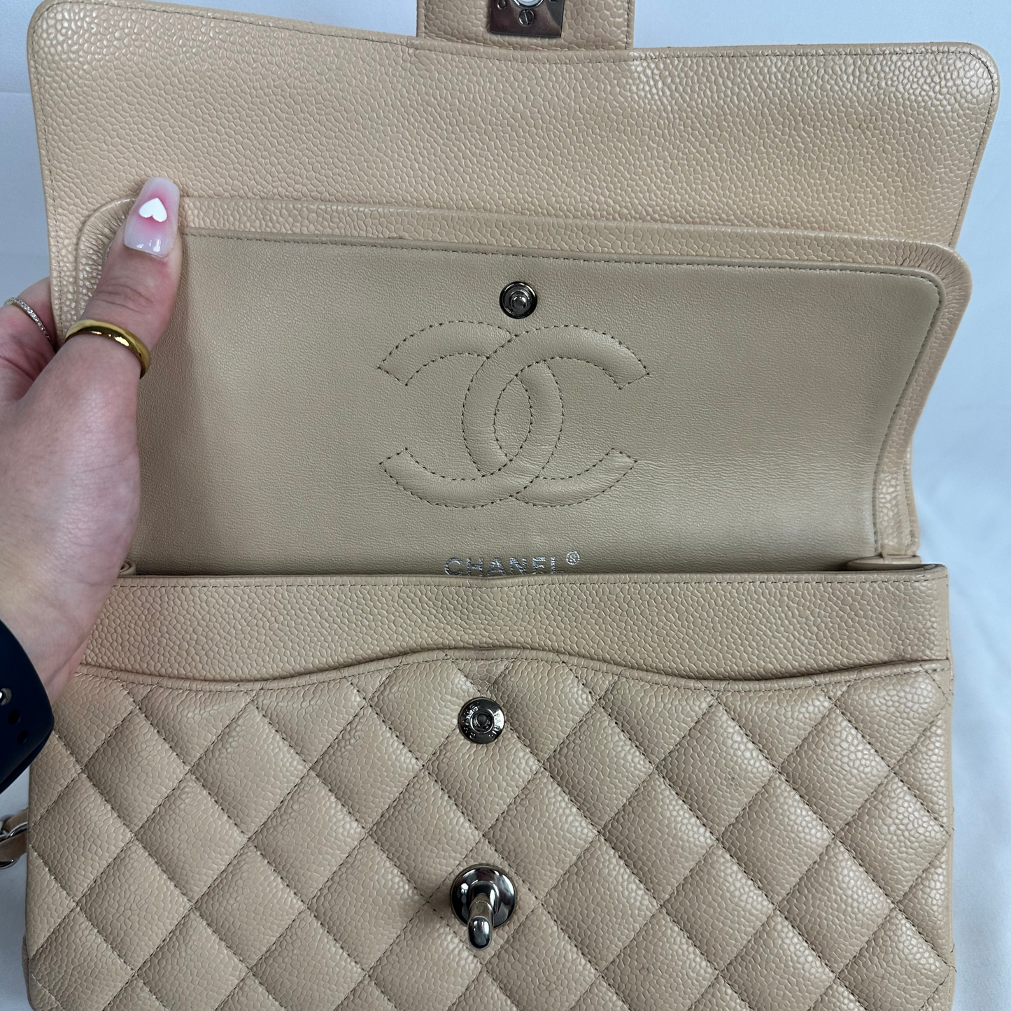 CHANEL Cream Double Flap Quilted