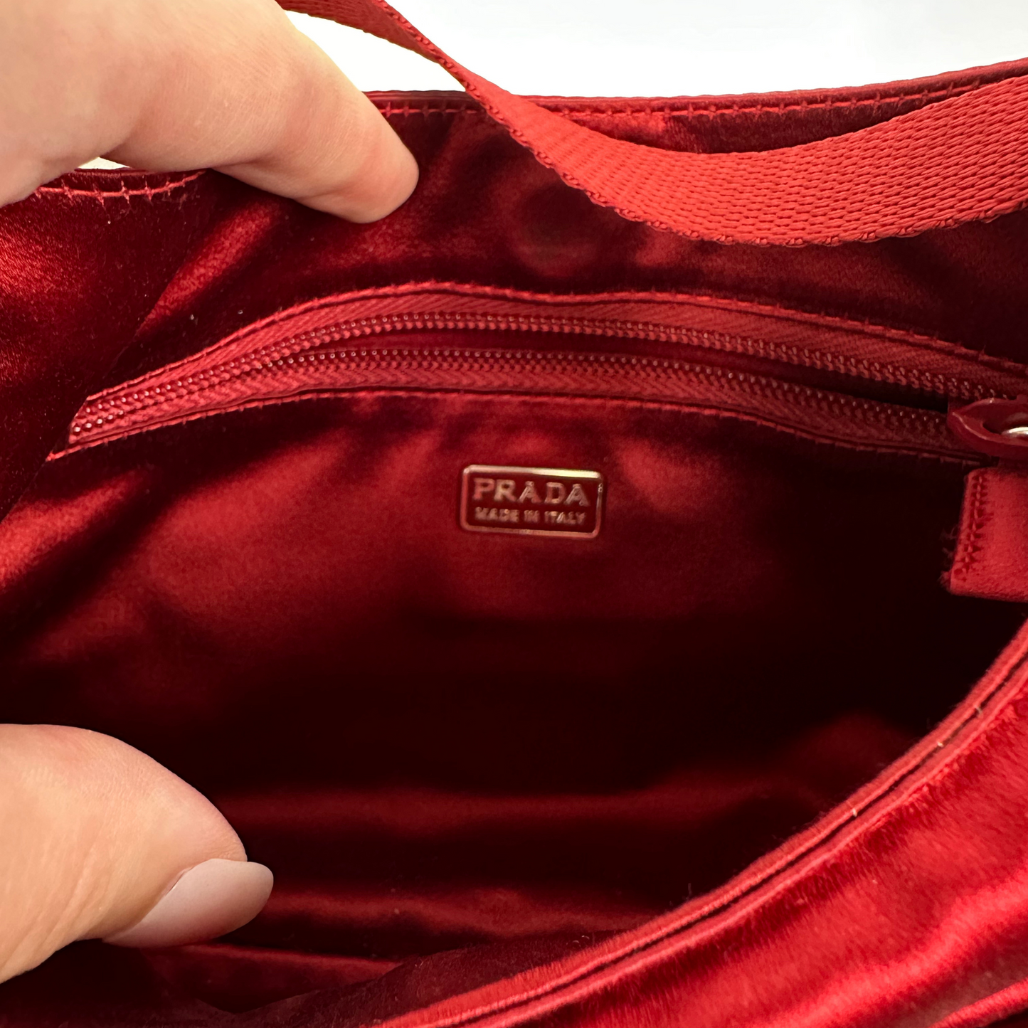 PRADA Red Small Satin Handbag