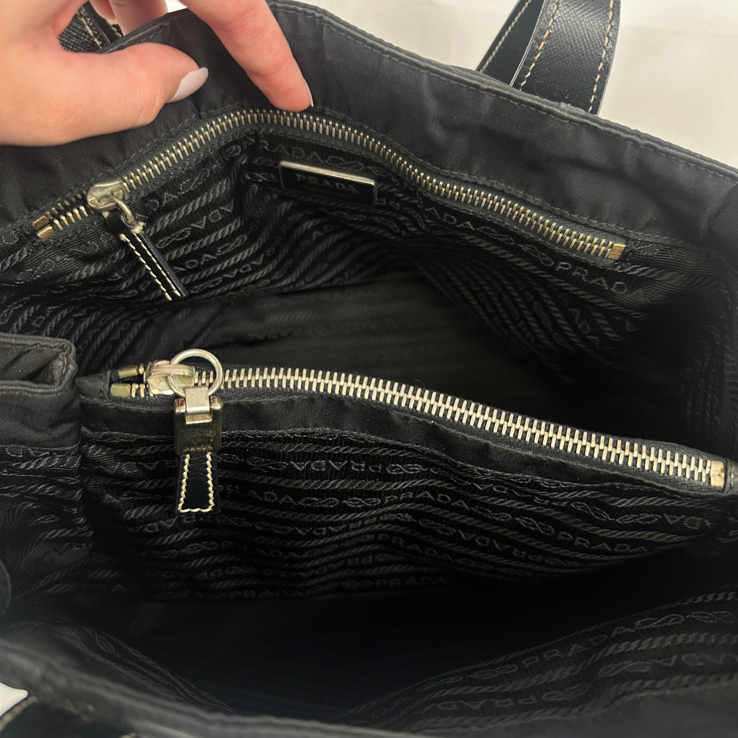 PRADA Black Nylon Saffiano Handbag
