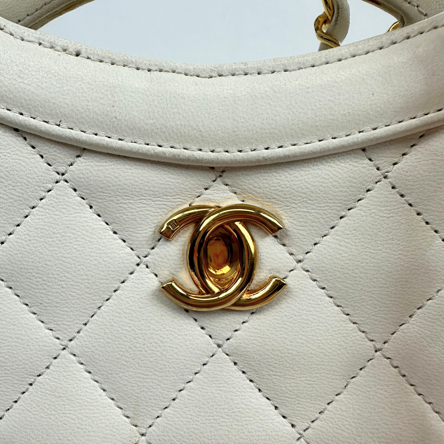 CHANEL White Diamond-Quilted CC Two-Way Bag