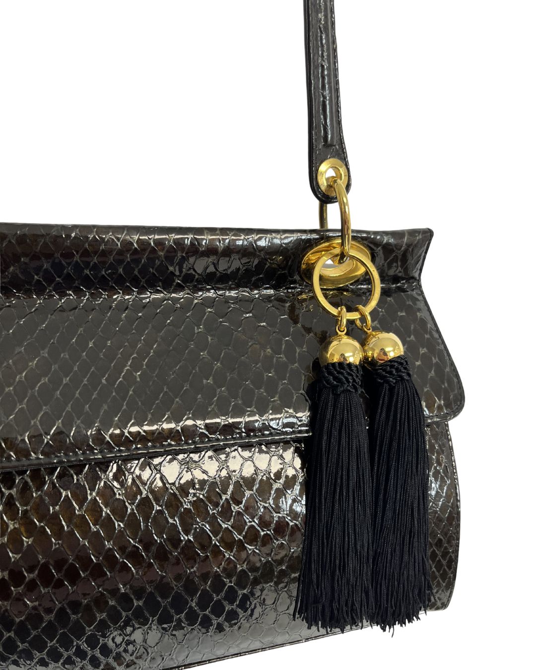 STUART WEITZMAN Vintage Black Patent Leather Flap Shoulder Bag