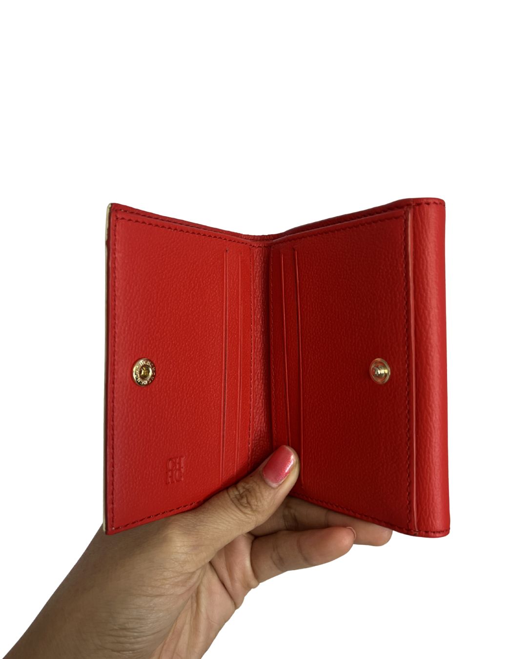 CAROLINA HERRERA CH Red & Ivory Monogram Flap Compact Wallet