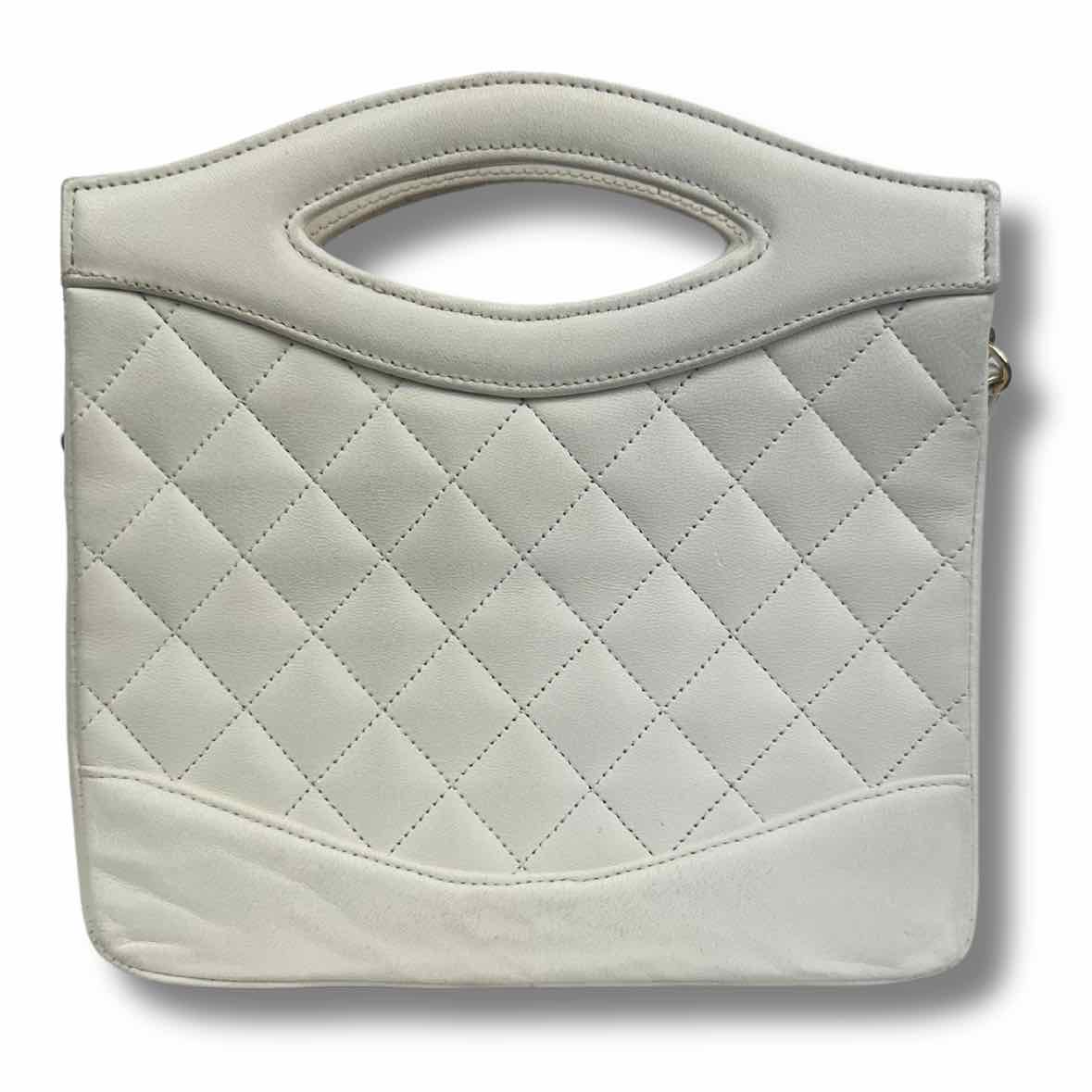 CHANEL White Diamond-Quilted CC Two-Way Bag