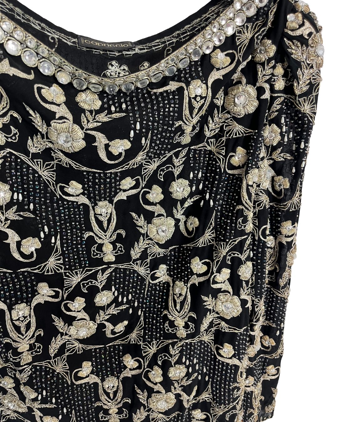 CAPRICCIO Vintage Black/Gold Bead & Sequin Long Sleeve Top (Size L)