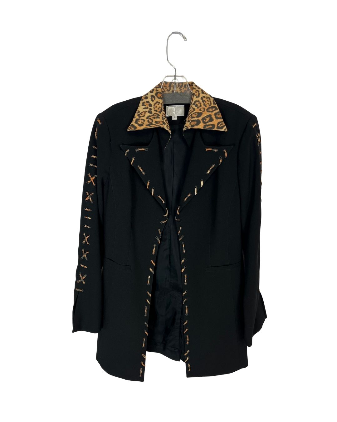 ALBERTO MAKALI Black Leopard Print Blazer & Pants Set (Size 12)