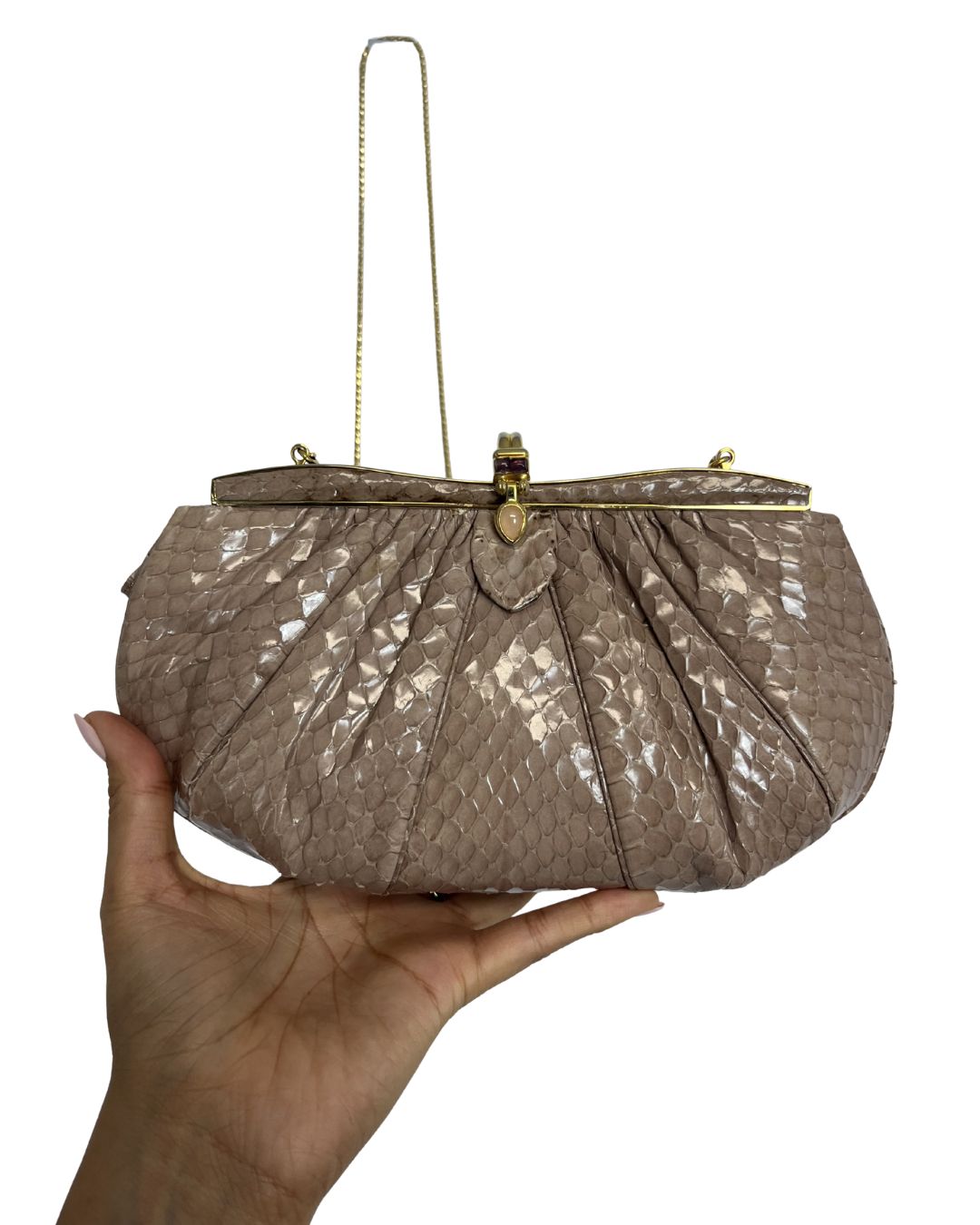 JUDITH LEIBER Vintage Reptile Leather Taupe Clutch