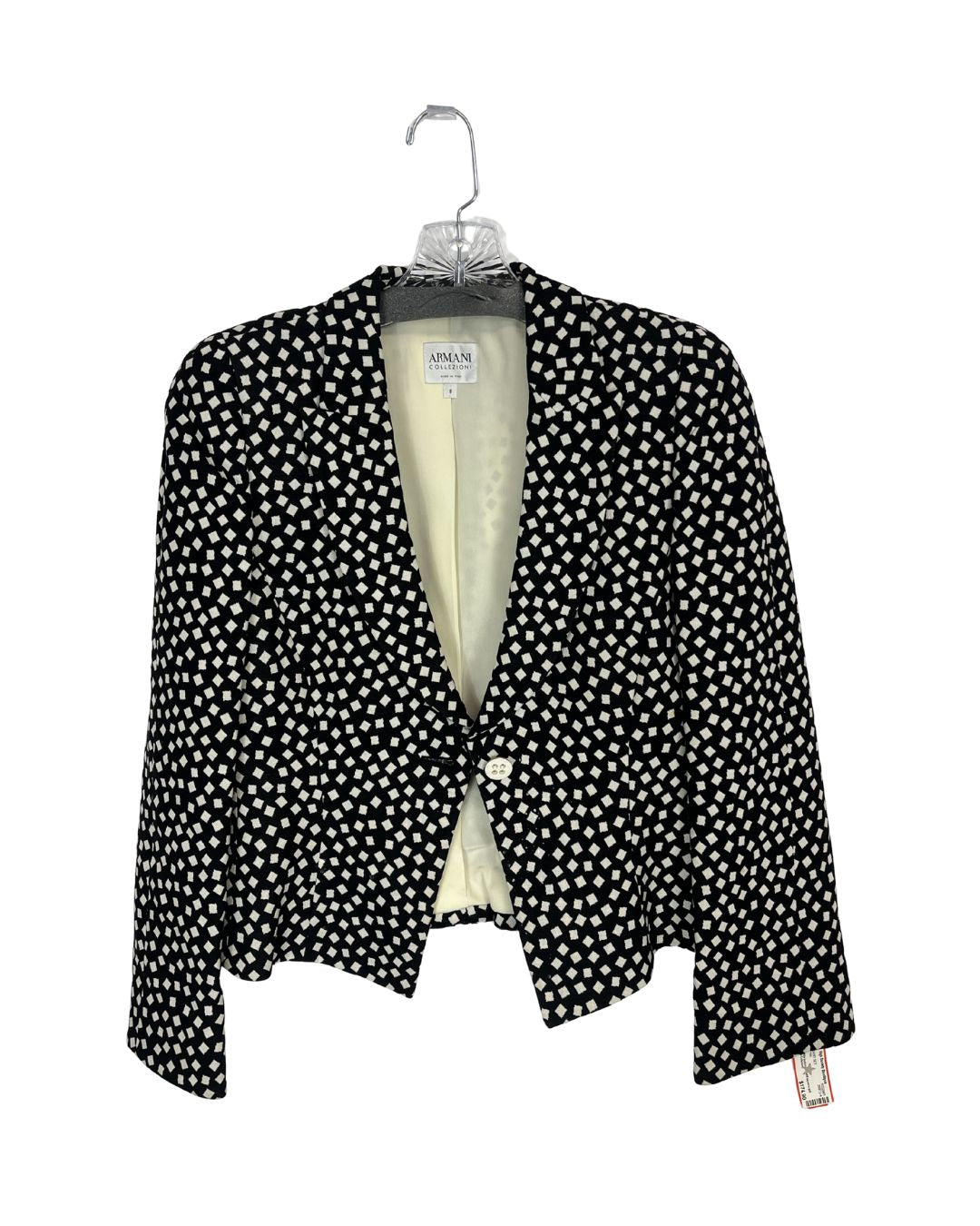 ARMANI COLLEZIONI Vintage Black & White Geometric Pattern Blazer & Skirt Set (Size 8)