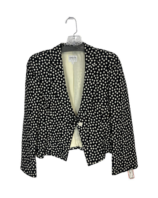 ARMANI COLLEZIONI Vintage Black & White Geometric Pattern Blazer & Skirt Set (Size 8)