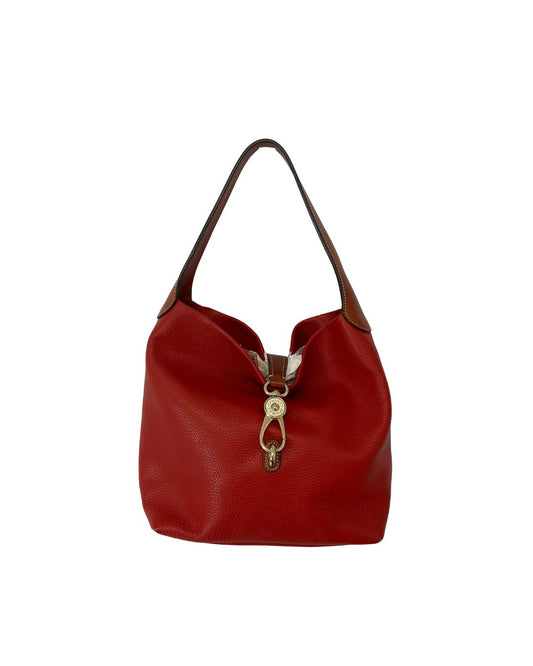 Dooney & Bourke Red Leather Pebble Grain Lock Hobo Bag