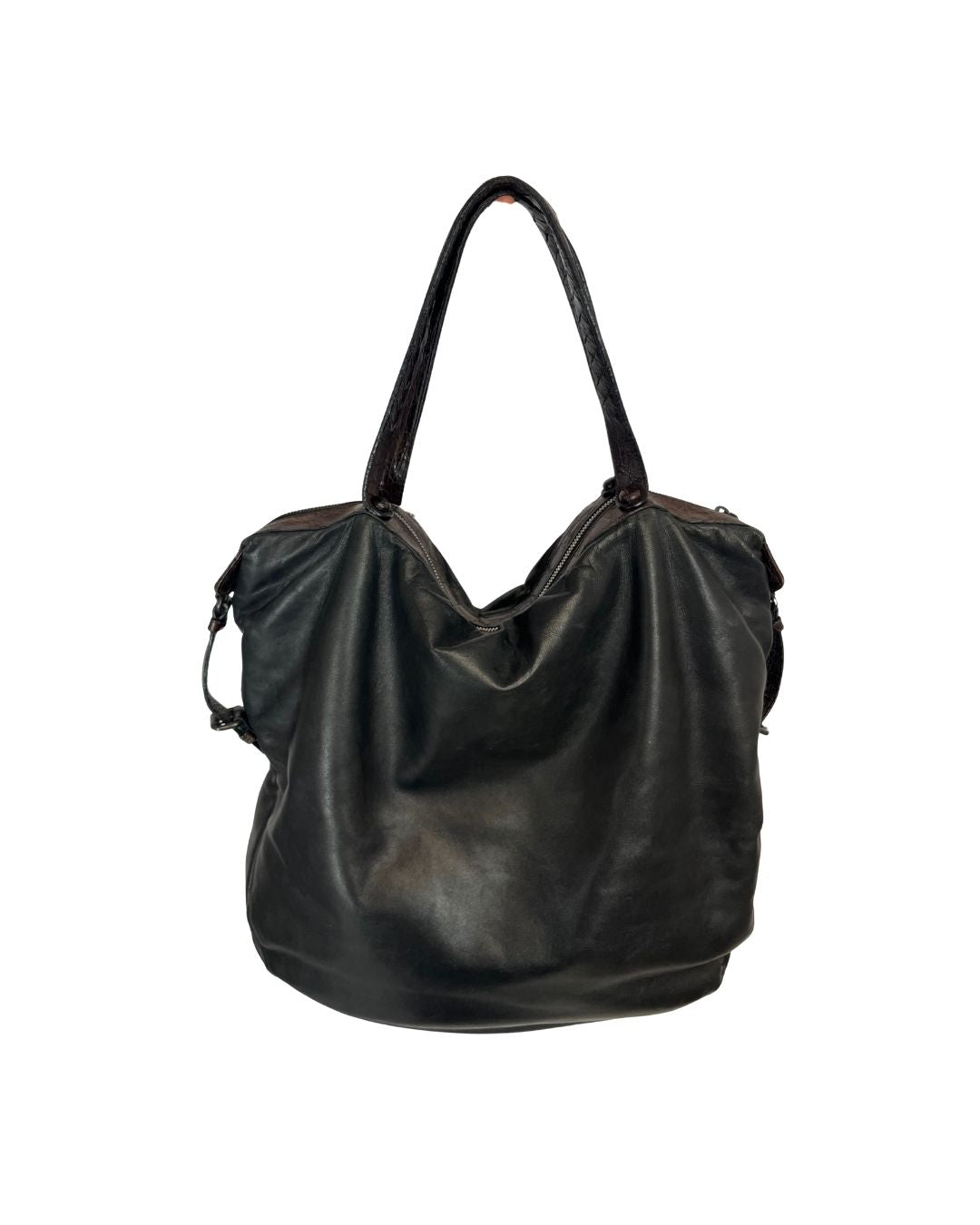 BOTTEGA VENETA Classic Black Leather Tote Bag