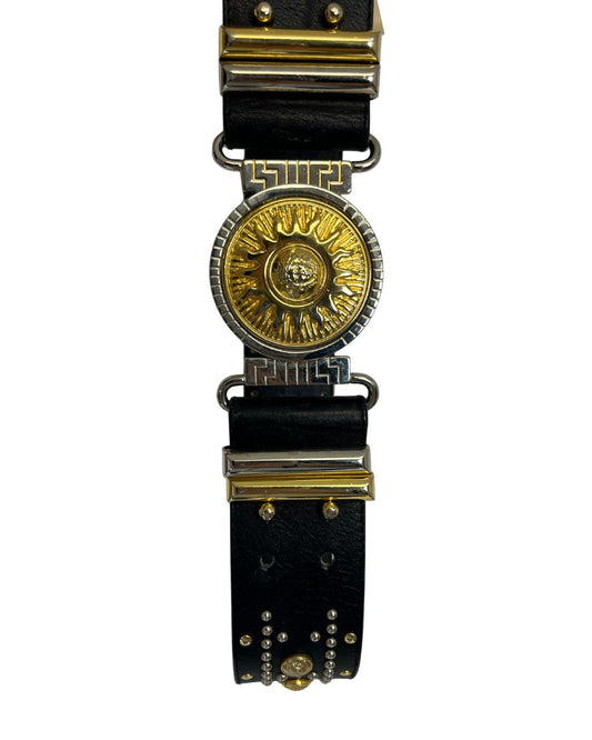 GIANNI VERSACE Vintage Black Leather Studded Belt