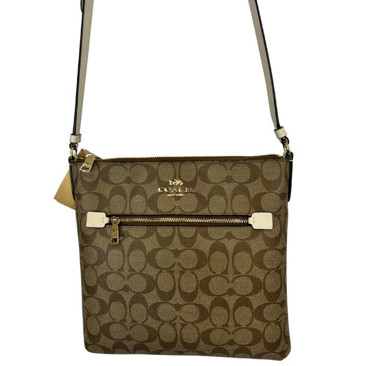 Coach Crossbody Bag – Brown Monogram with Cream Strap & Goldtone Hardware