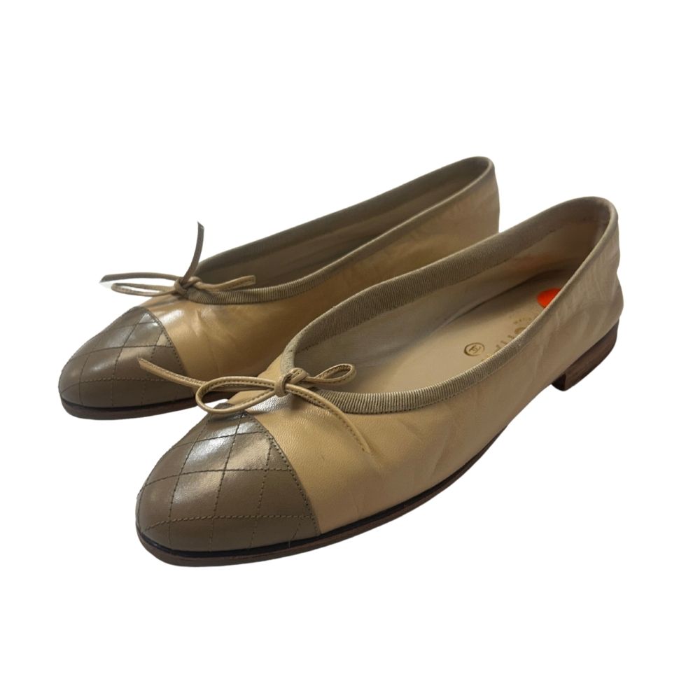 Chanel Classic Two-Tone Quilted Ballet Flats – Tan (Size 7.5, With Box)