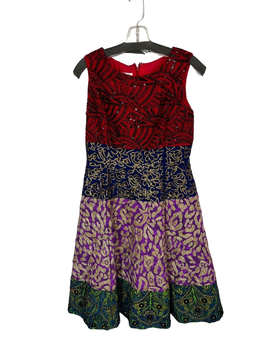 OSCAR DE LA RENTA Silk Embroiedered Colorblock Dress (Size 6)