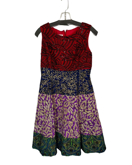 OSCAR DE LA RENTA Silk Embroiedered Colorblock Dress (Size 6)