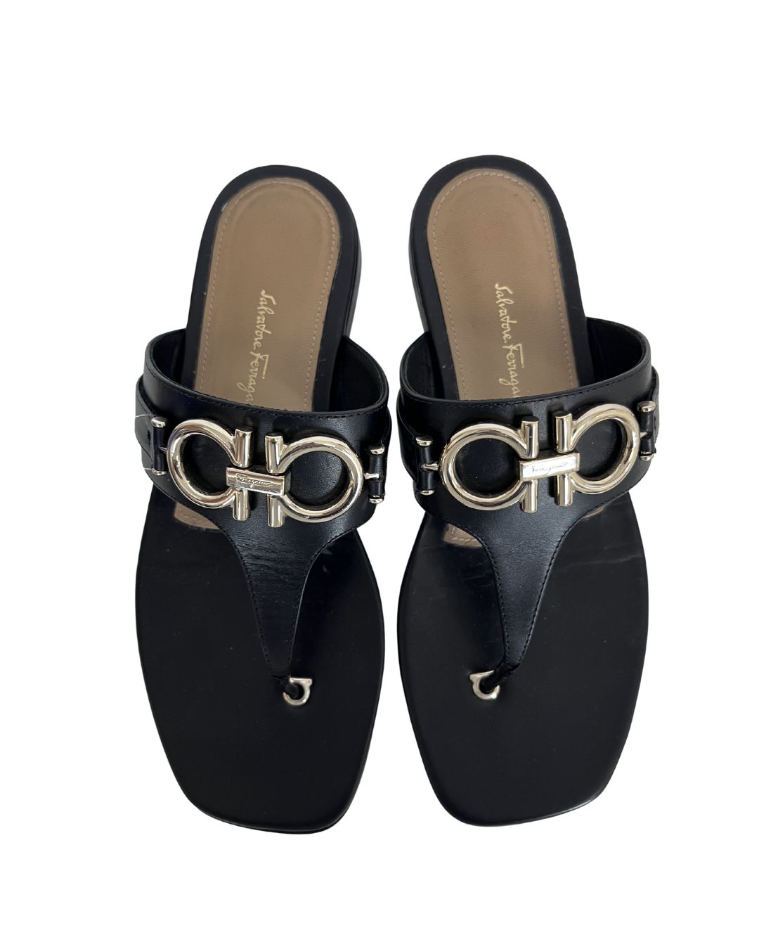 SALVATORE FERRAGAMO Riki Black Leather Sandals