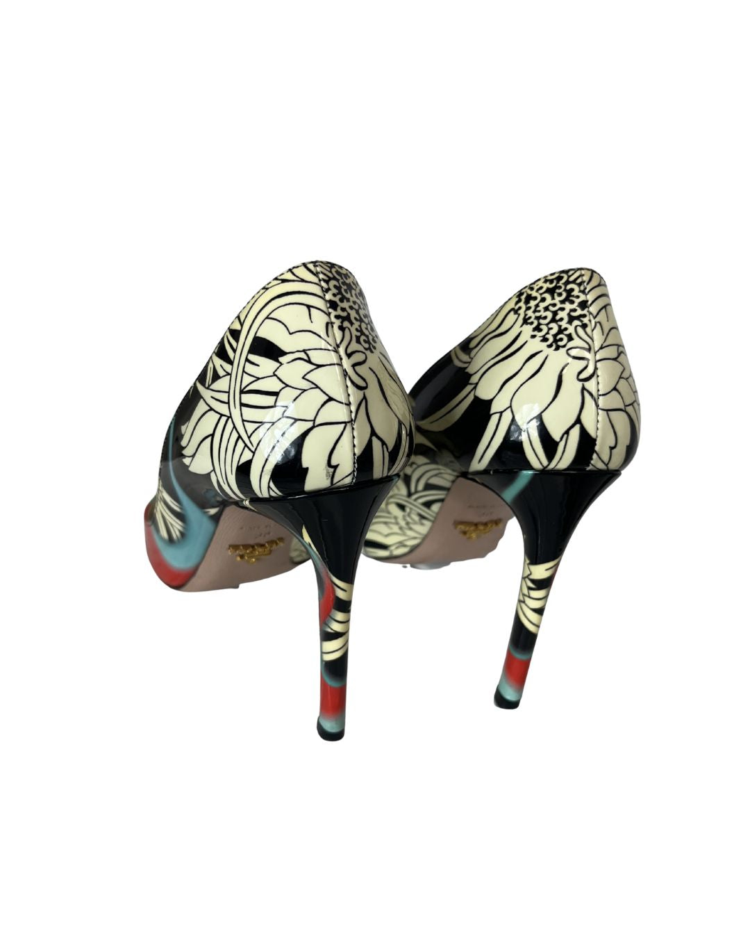 PRADA Multi-Color Printed Leather Flame Pumps (Size 38)