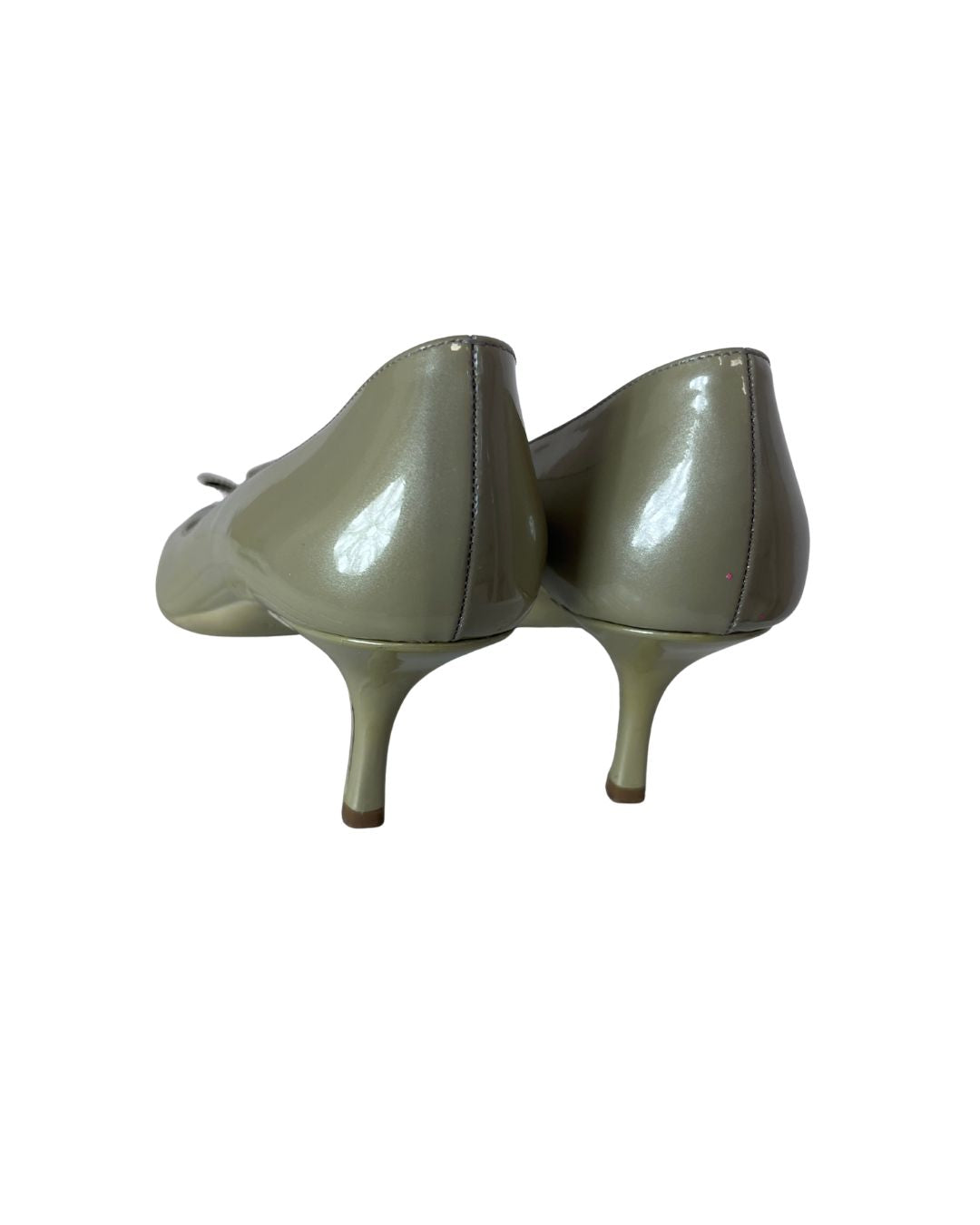 PRADA Patent Green Leather Open Toe Pump Heels (Size 8)
