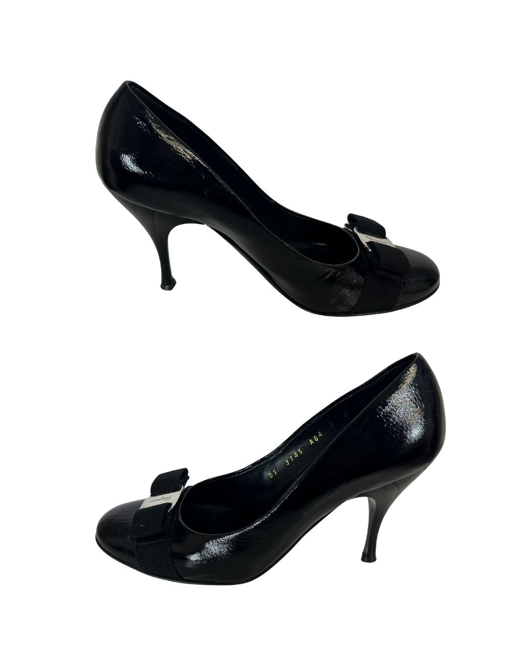 FERRAGAMO Black Patent Leather Vara Bow Pumps