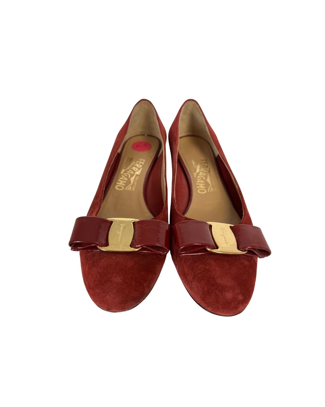 FERRAGAMO Vara Red Suede Pumps (Size 6.5)