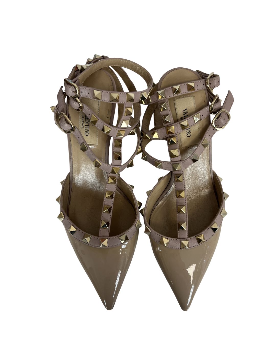 VALENTINO Rockstud Patent Leather Beige Pumps (Size 6)