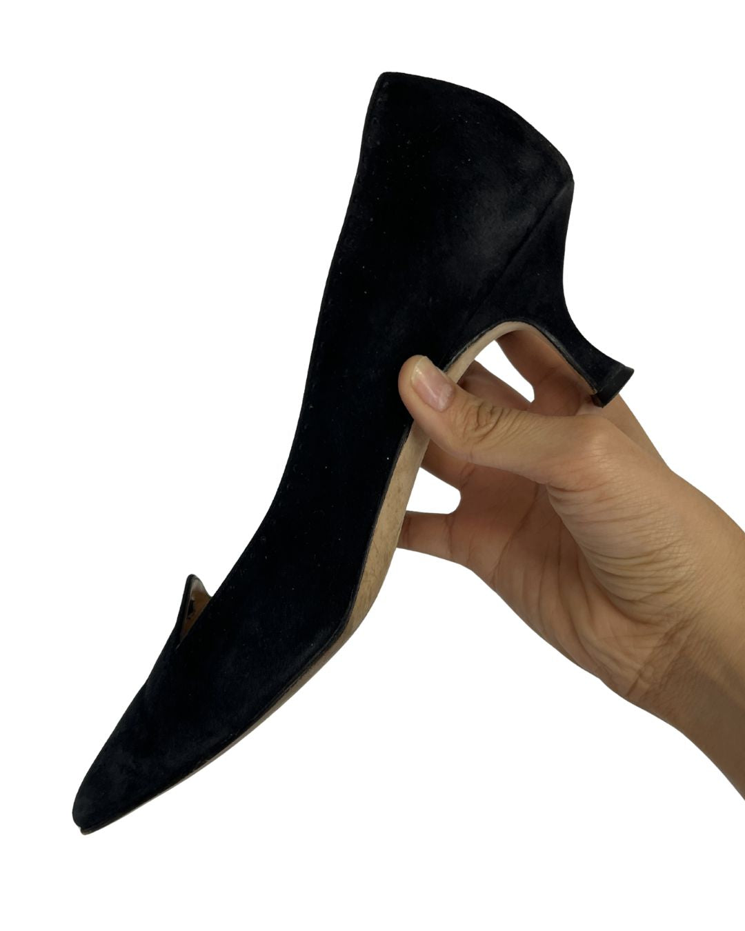 MANOLO BLAHNIK Black Suede Kitten Heels (Size 8.5)