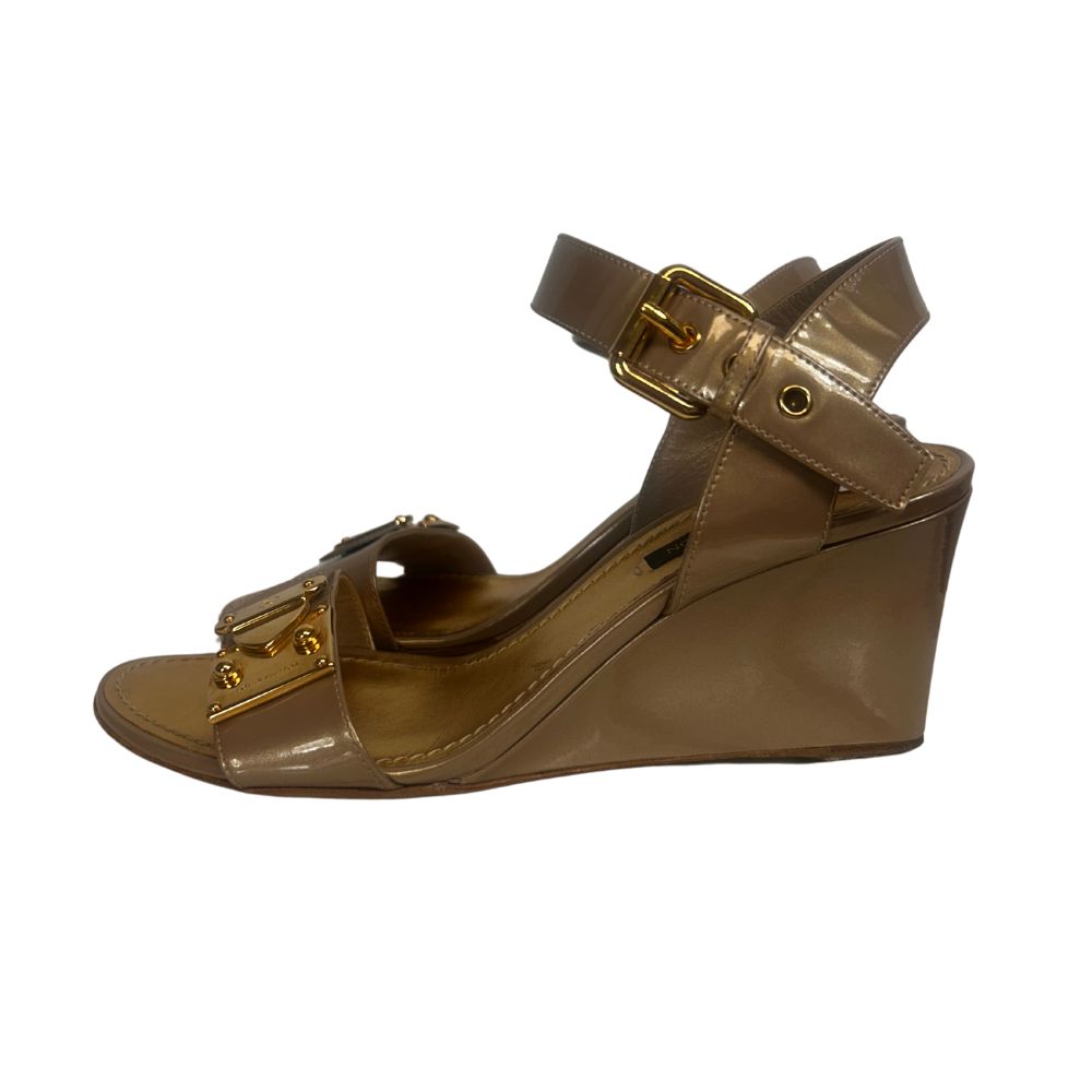 Louis Vuitton Gold Patent Wedge Heels (Size 6)