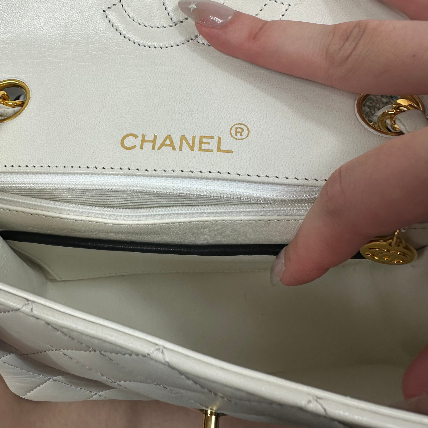 CHANEL White Lambskin Quilted Square Mini Flap Bag