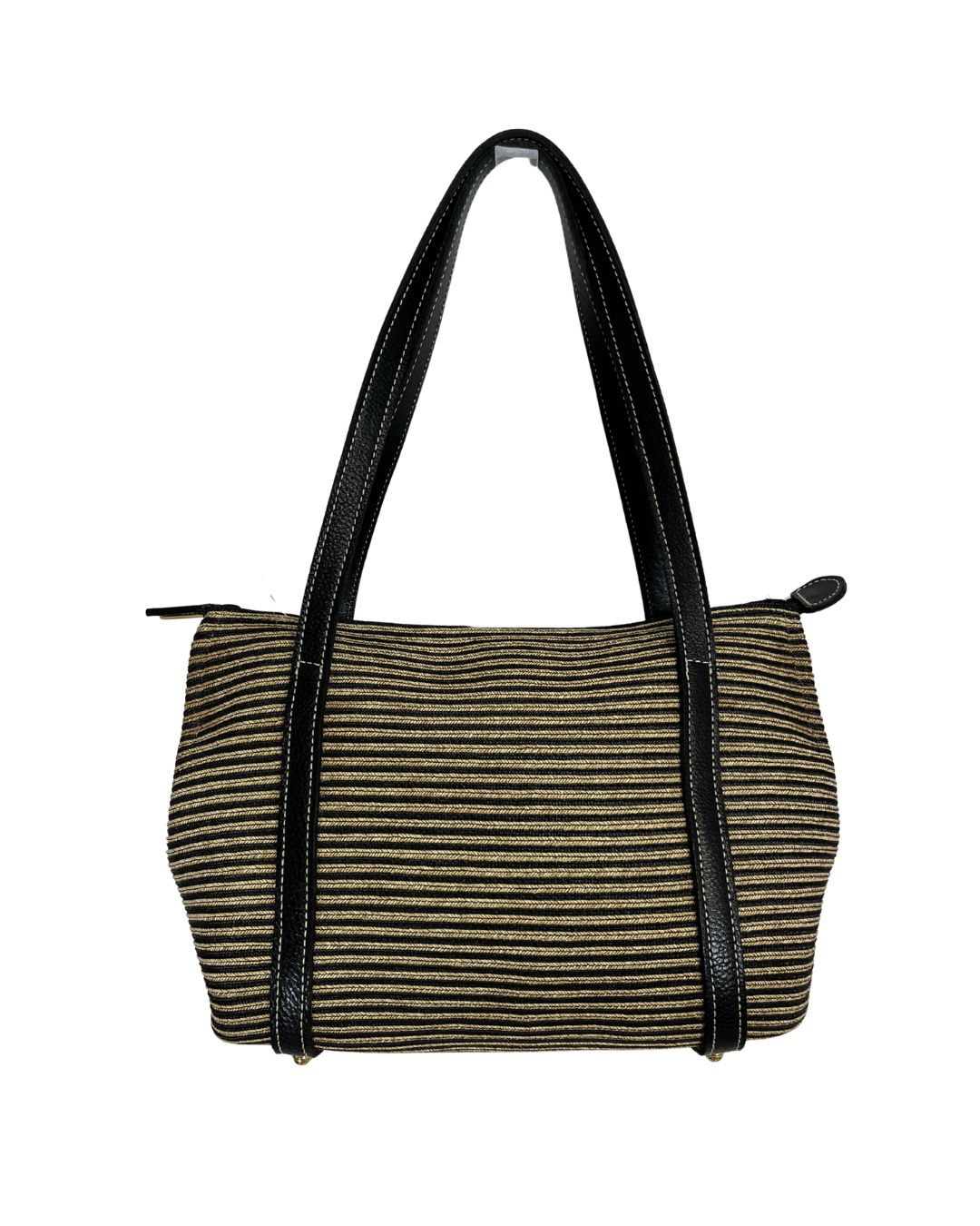 ERIC JAVITS Stripe Black & Tan Straw Shoulder Bag