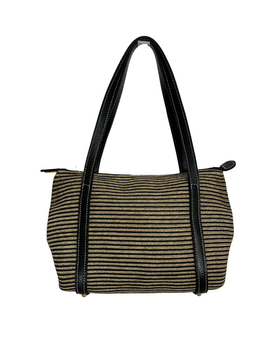 ERIC JAVITS Stripe Black & Tan Straw Shoulder Bag