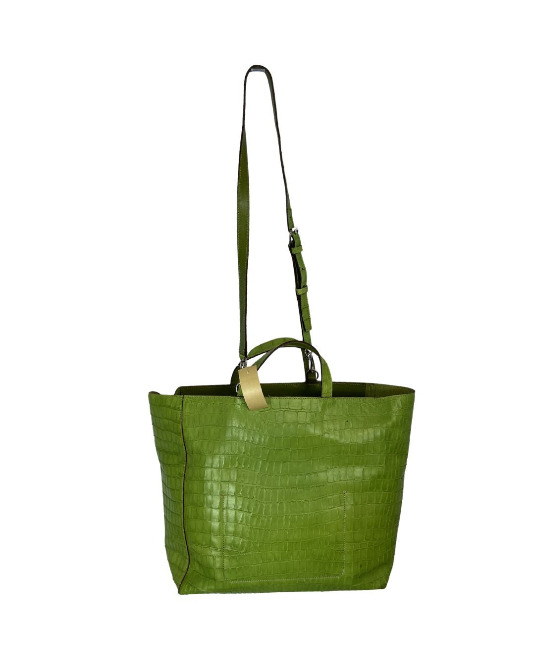 TUMI Crocodile Embossed Green Leather Tote Bag