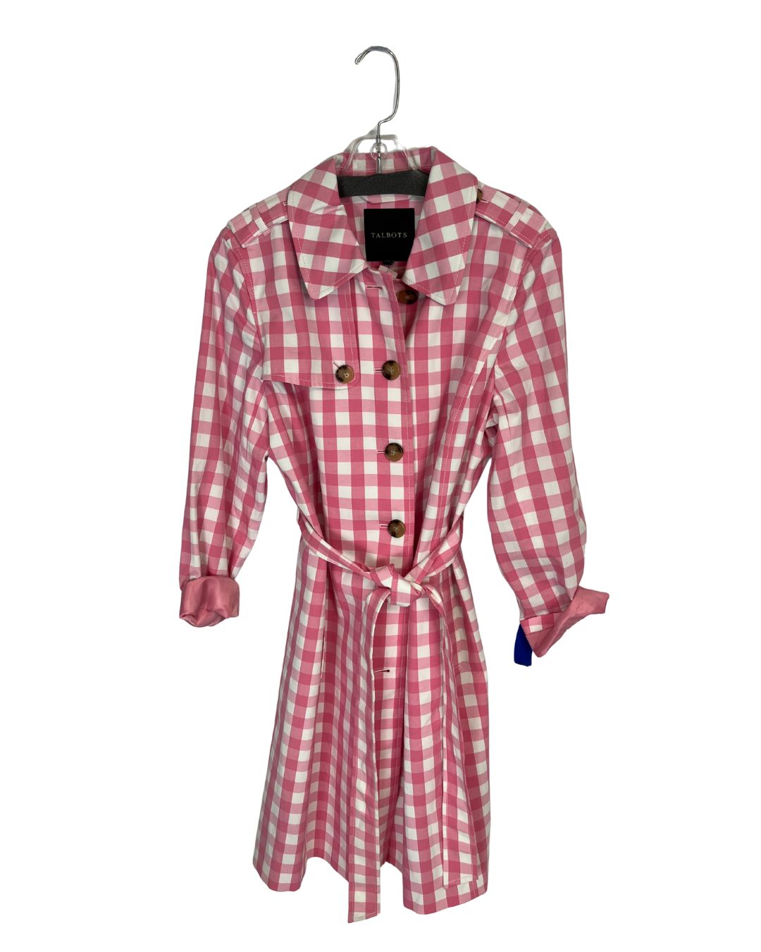 TALBOTS Pink & White Gingham Trench Coach (Size L)