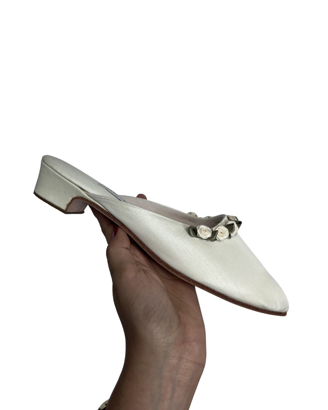 AMY JO GLADSTONE Ivory Satin Mule Heel Shoes (Size 7)