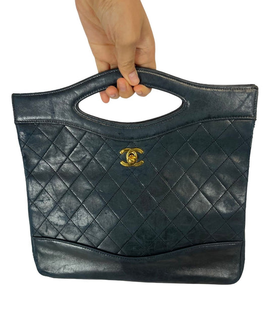 CHANEL Vintage Chanel 31 Black Quilted Top Handle Bag Purse