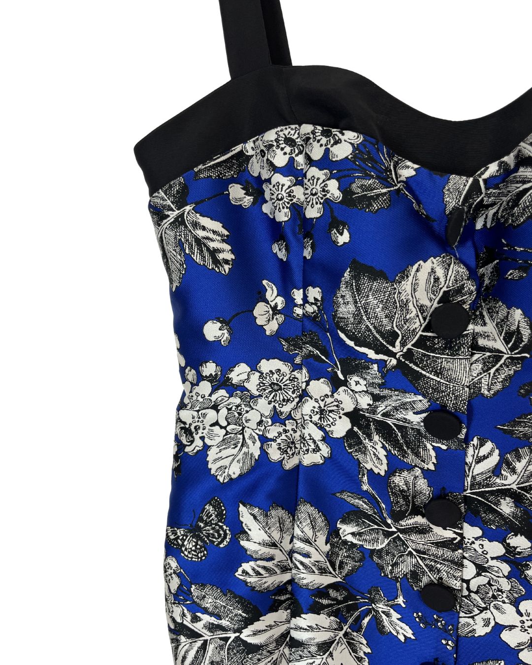 CAROLINA HERRERA Blue Floral Midi Dress (Size 8)
