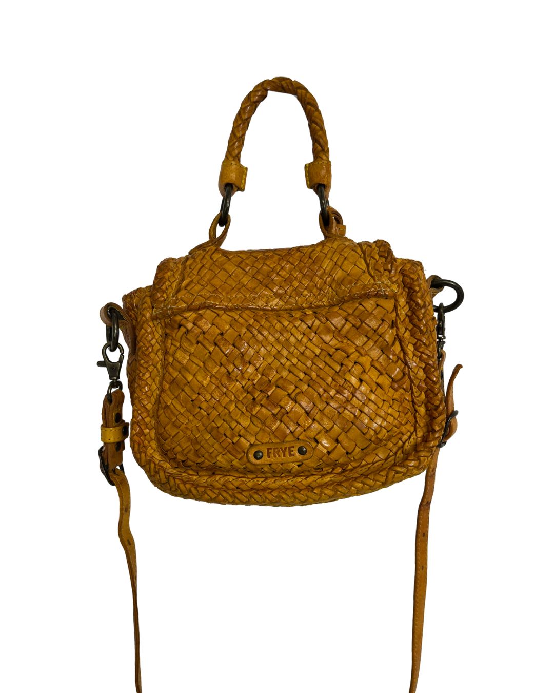 FRYE Yellow Woven Leather Crossbody Bag