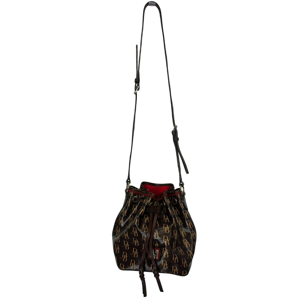 Dooney & Bourke Gold Logo Leather Drawstring Bag – Brown Plaid