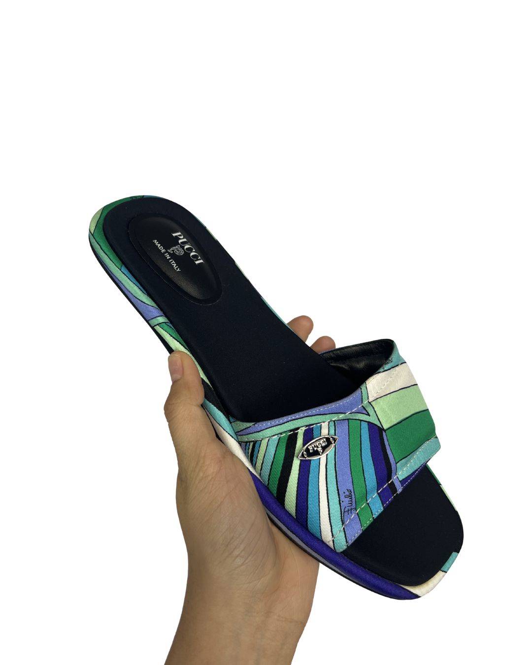 PUCCI "Yummy" Green Patterned Sandal Slides (Size 37)