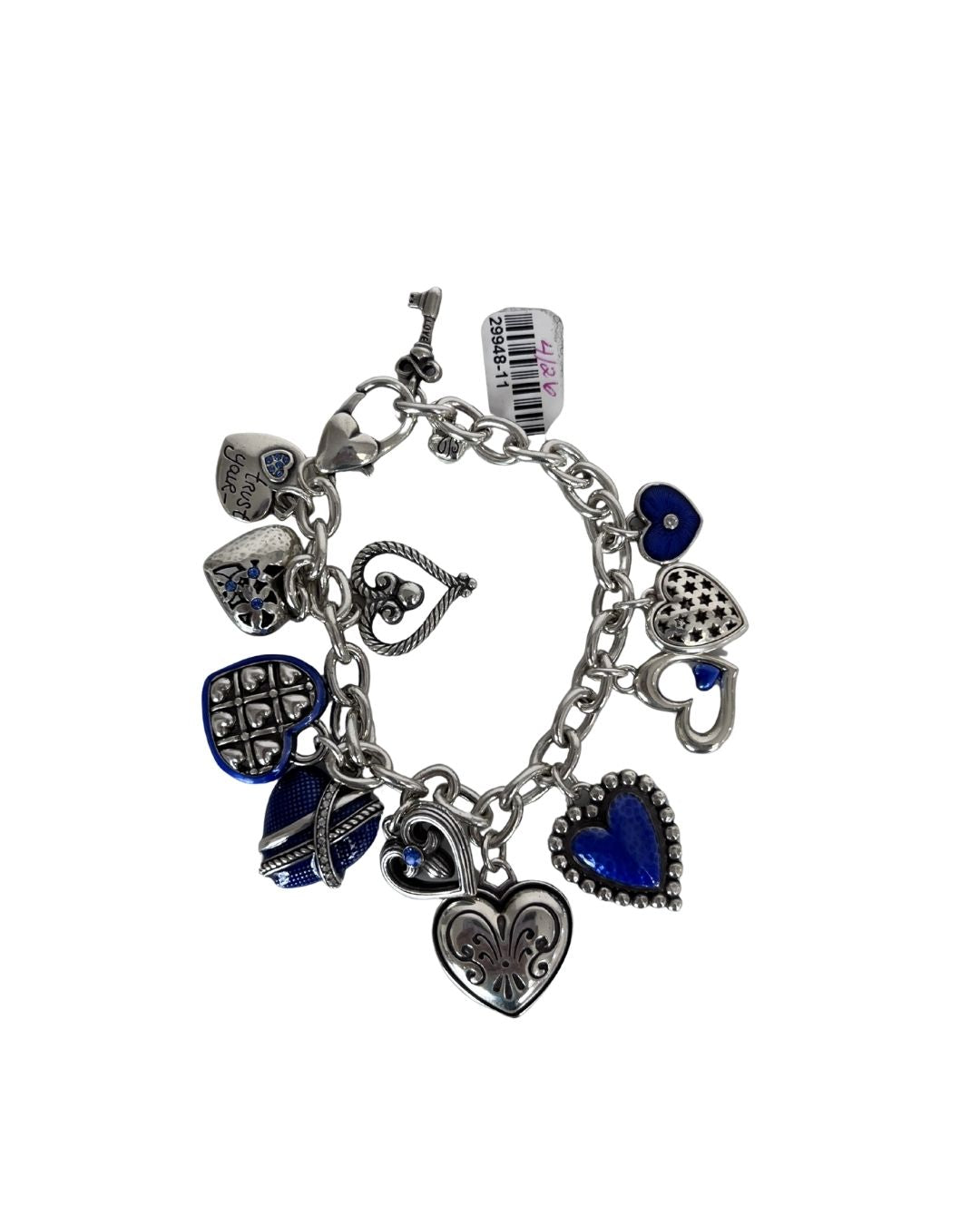 BRIGHTON One-Heart Blue & Silver Link Charm Bracelet