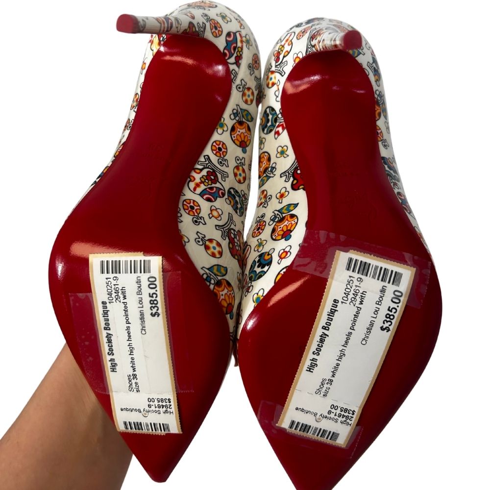 Christian Lou Boutin 38 White Print Shoes