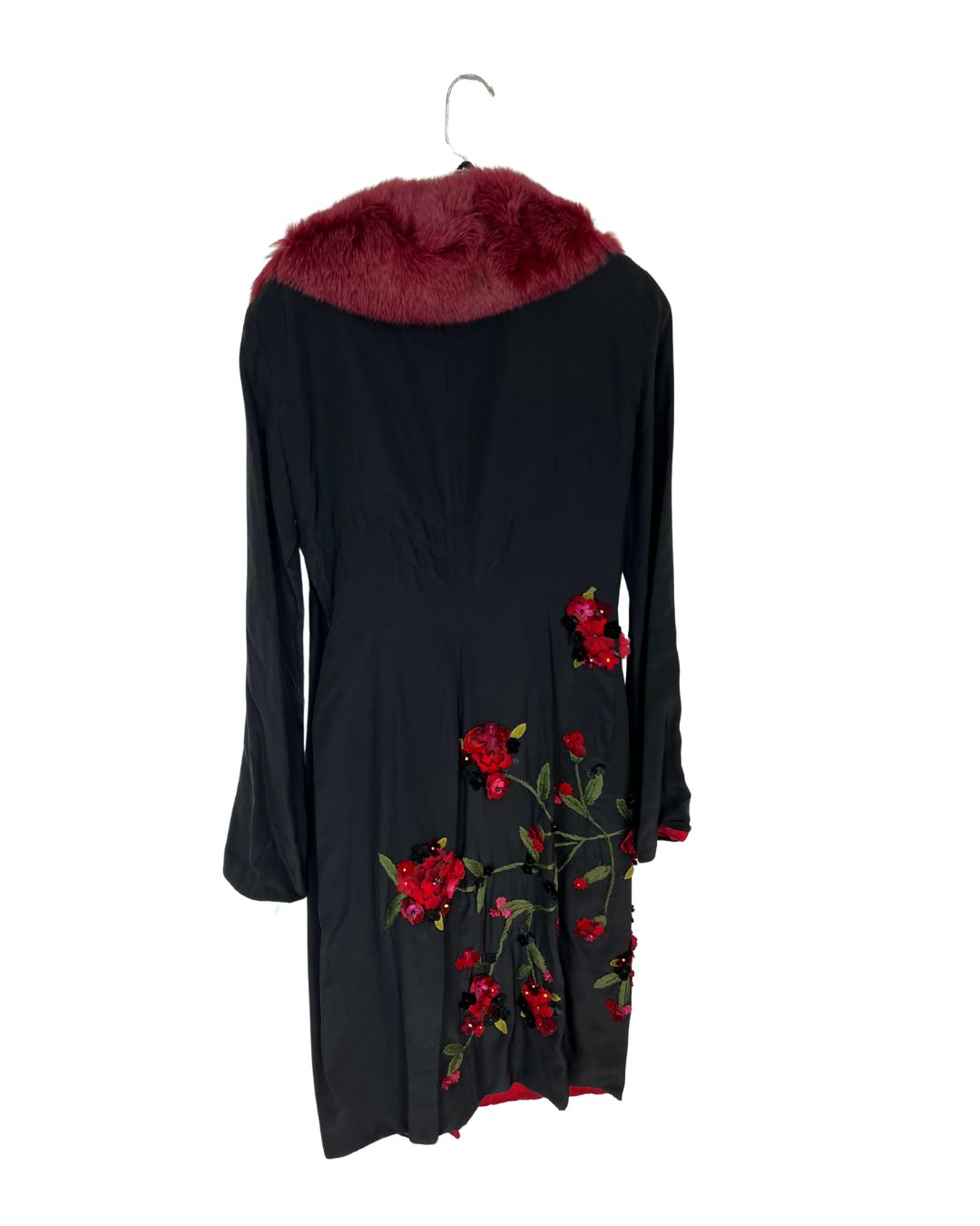 DOLCE & GABBANA Vintage Fur Silk Black Print Wrap Gown (Size L)