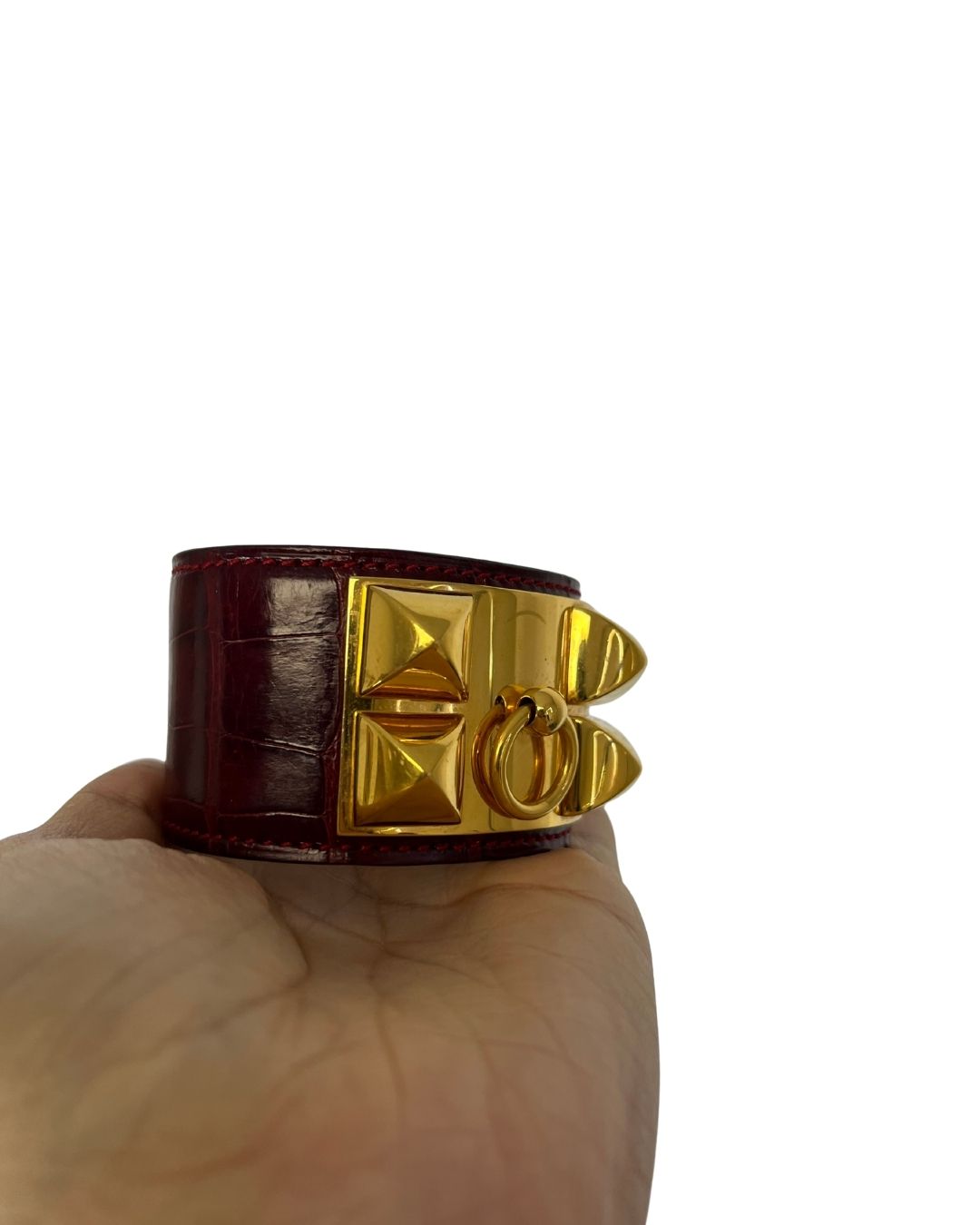 HERMÉS Collier de Chien CDC Burgundy Cuff Bracelet
