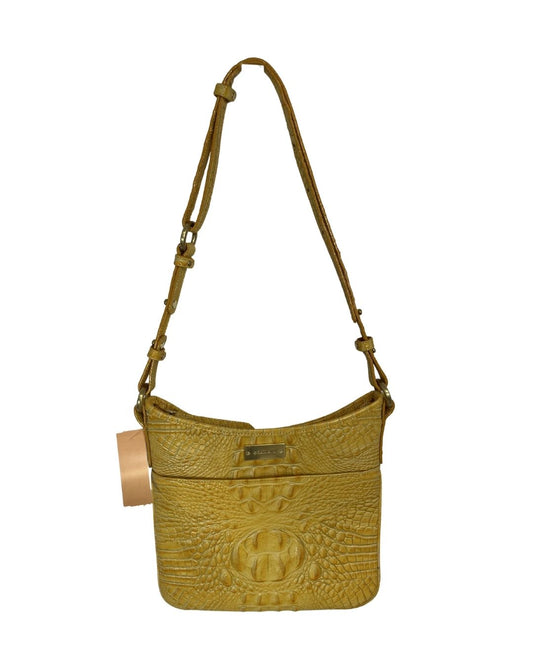 BRAHMIN Yellow Crocodile-Embossed Leather Crossbody Bag
