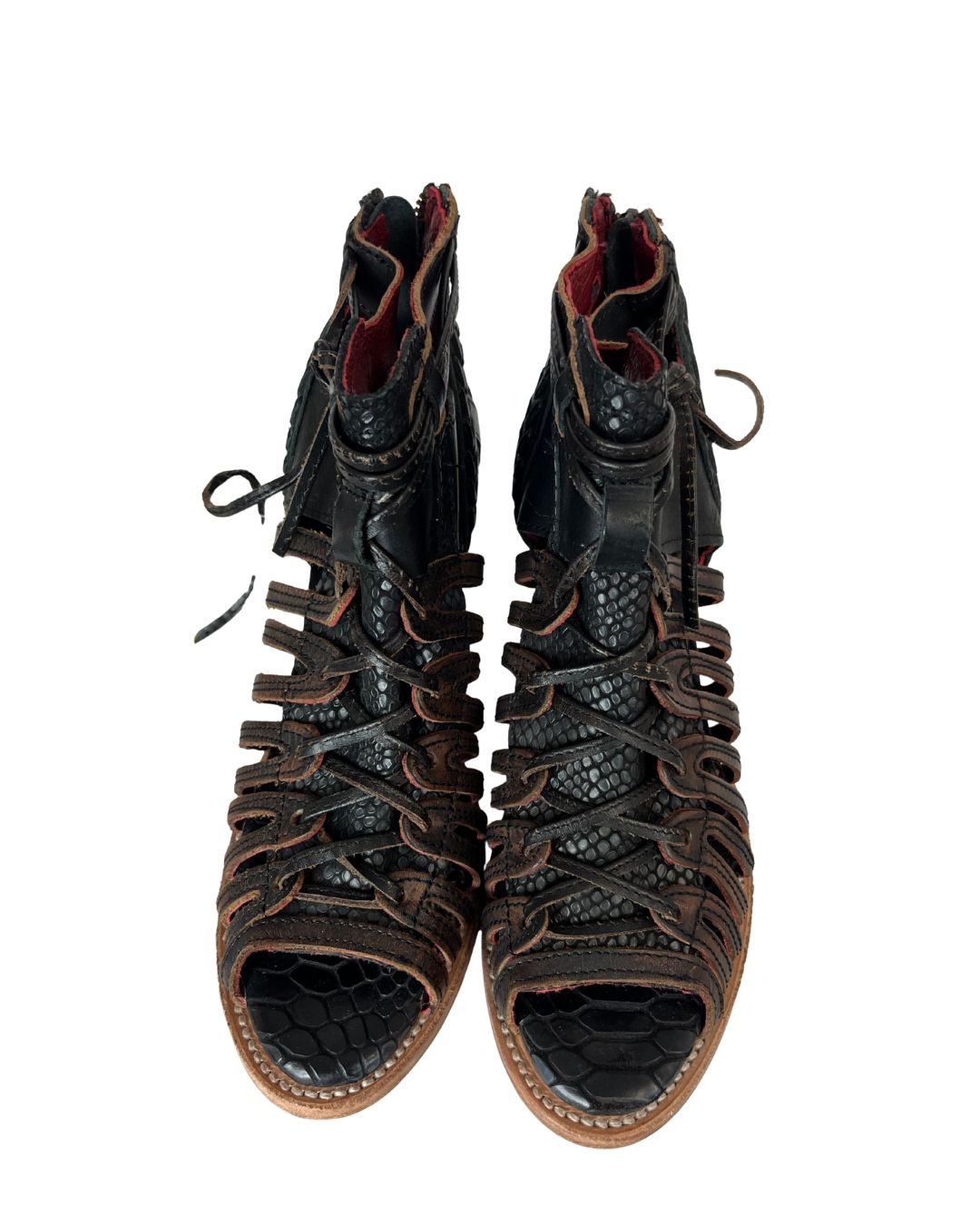 FREEBIRD by Steven Wazee Black Leather Sandal Heels (Size 5)