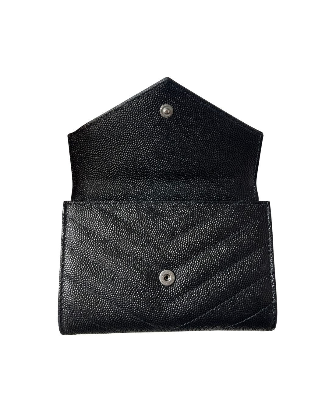 YSL Saint Laurent Grain De Poudre Matelasse Chevron Small Black Wallet