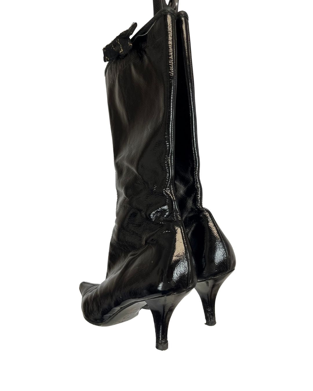MIU MIU Vintage Black Leather Pointed Toe Calf Heel Boots (Size 7.5)