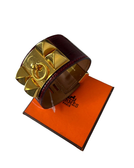 HERMÉS Collier de Chien CDC Burgundy Cuff Bracelet