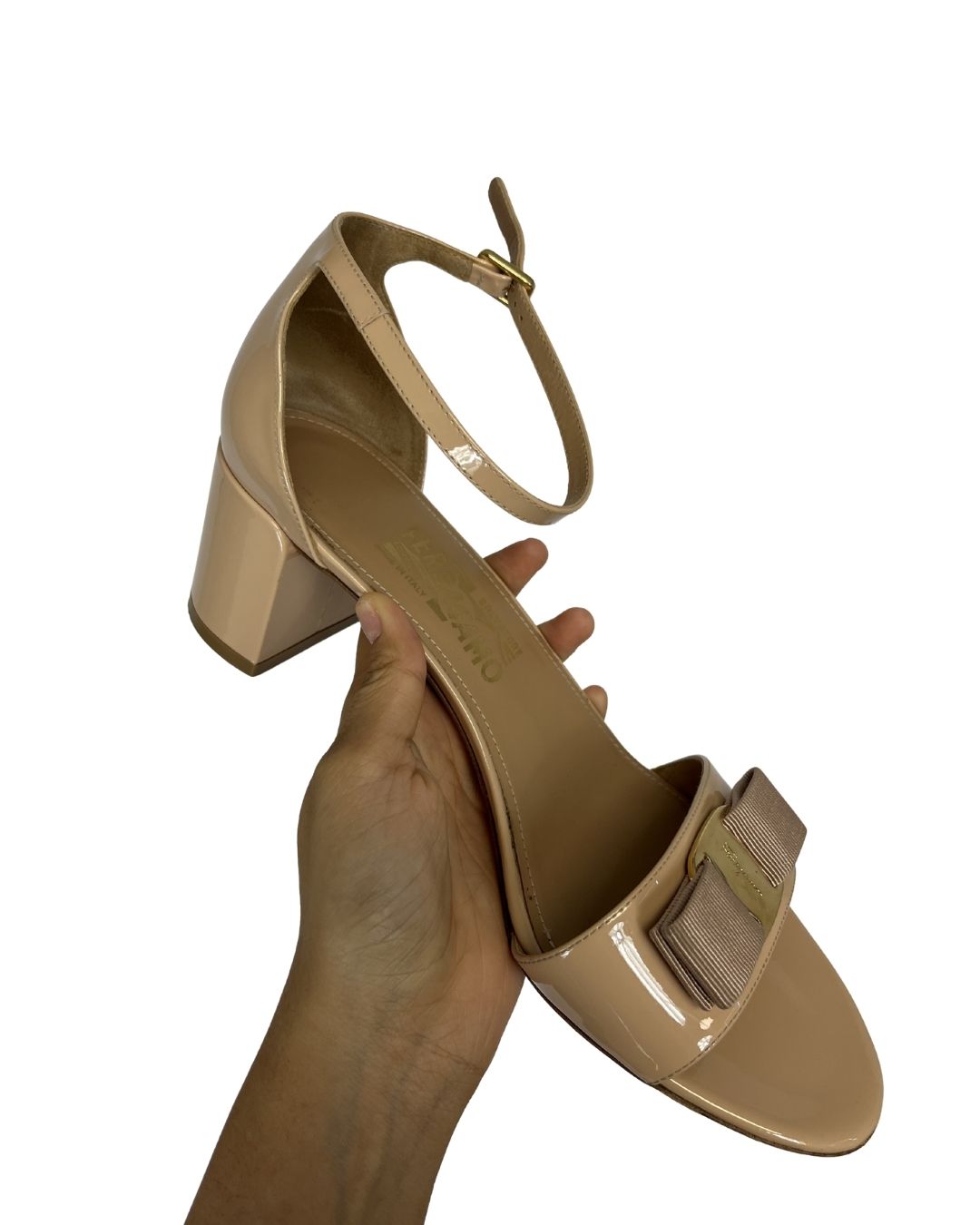 FERRAGAMO Gavina Nude Leather Sandal Pumps (Size 9.5)