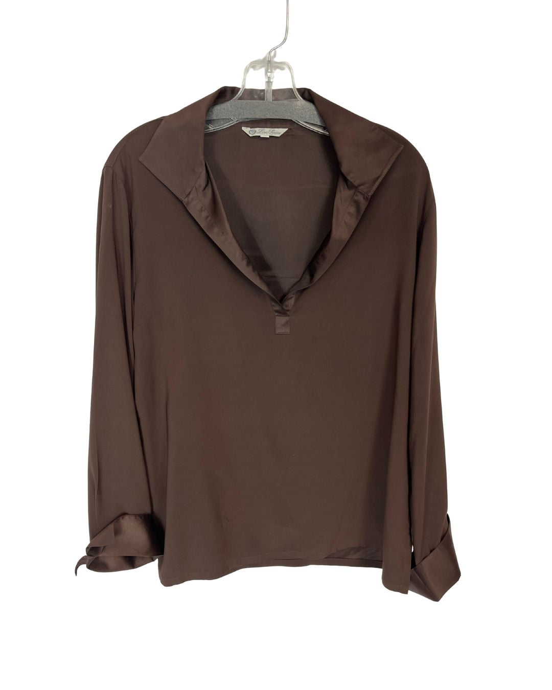 LORO PIANA Brown V-Neck Wool Top (Size L)